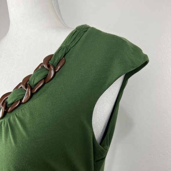 Classiques Entier Blouse Women Medium Green Brown Wood Chain Collar Casual Top - Picture 9 of 12